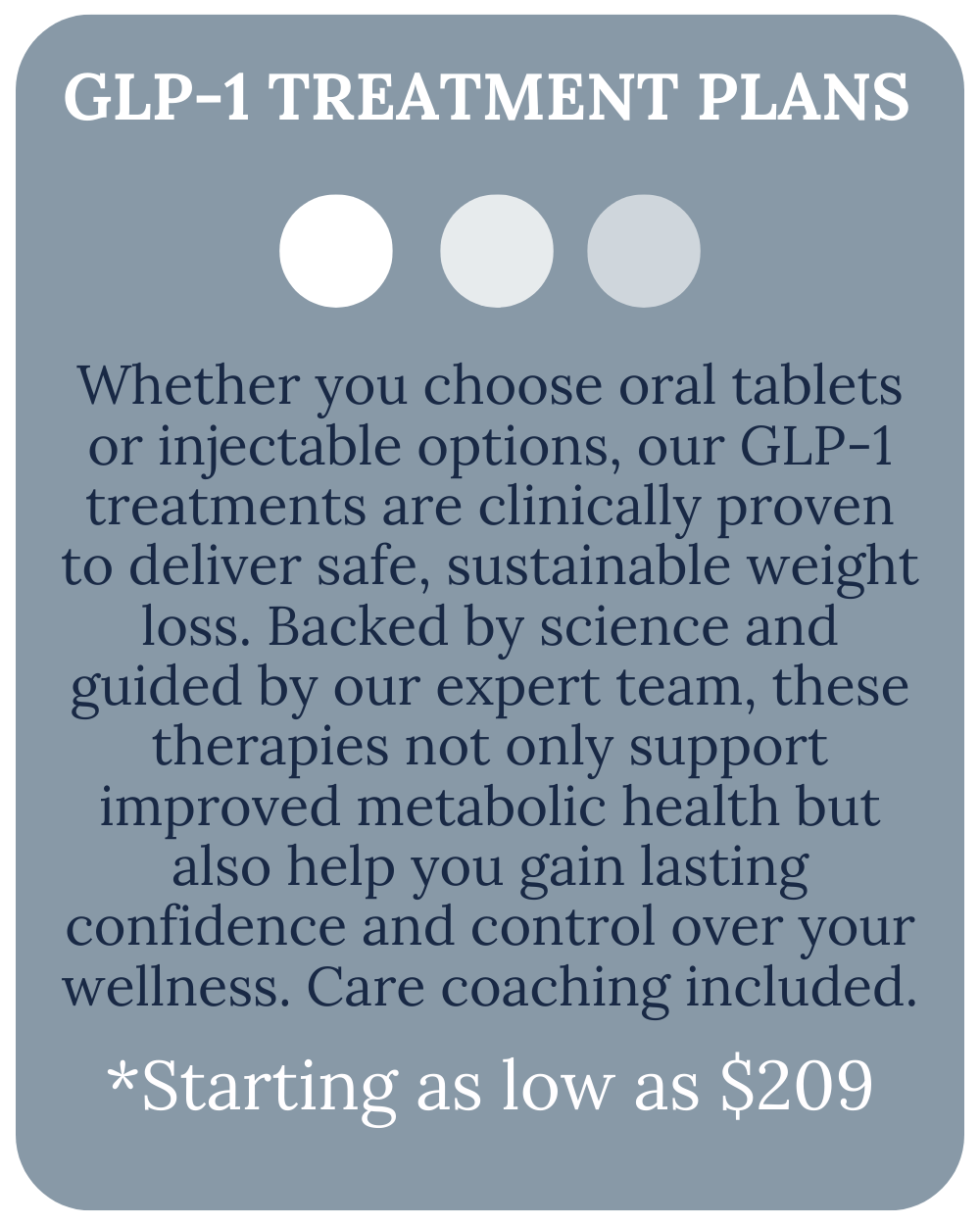 Advertisement for GLP-1 treatment plans: promotes safe weight loss and improved metabolic health; starting at $209.