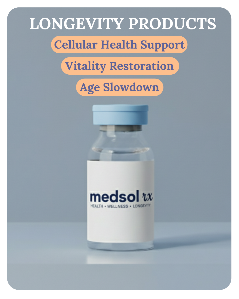 Longevity product with a vial of