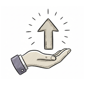 Hand holding an upward-pointing arrow, symbolizing growth and progress.