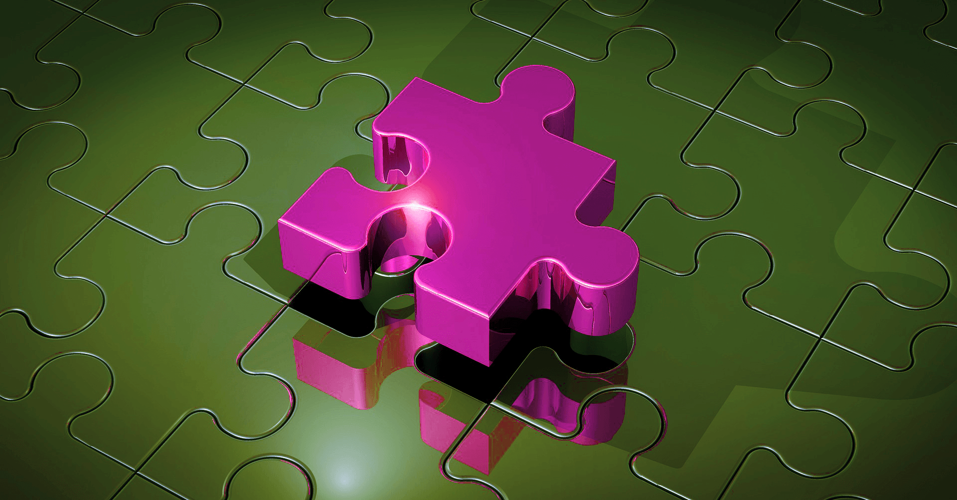 Pink puzzle piece on green background