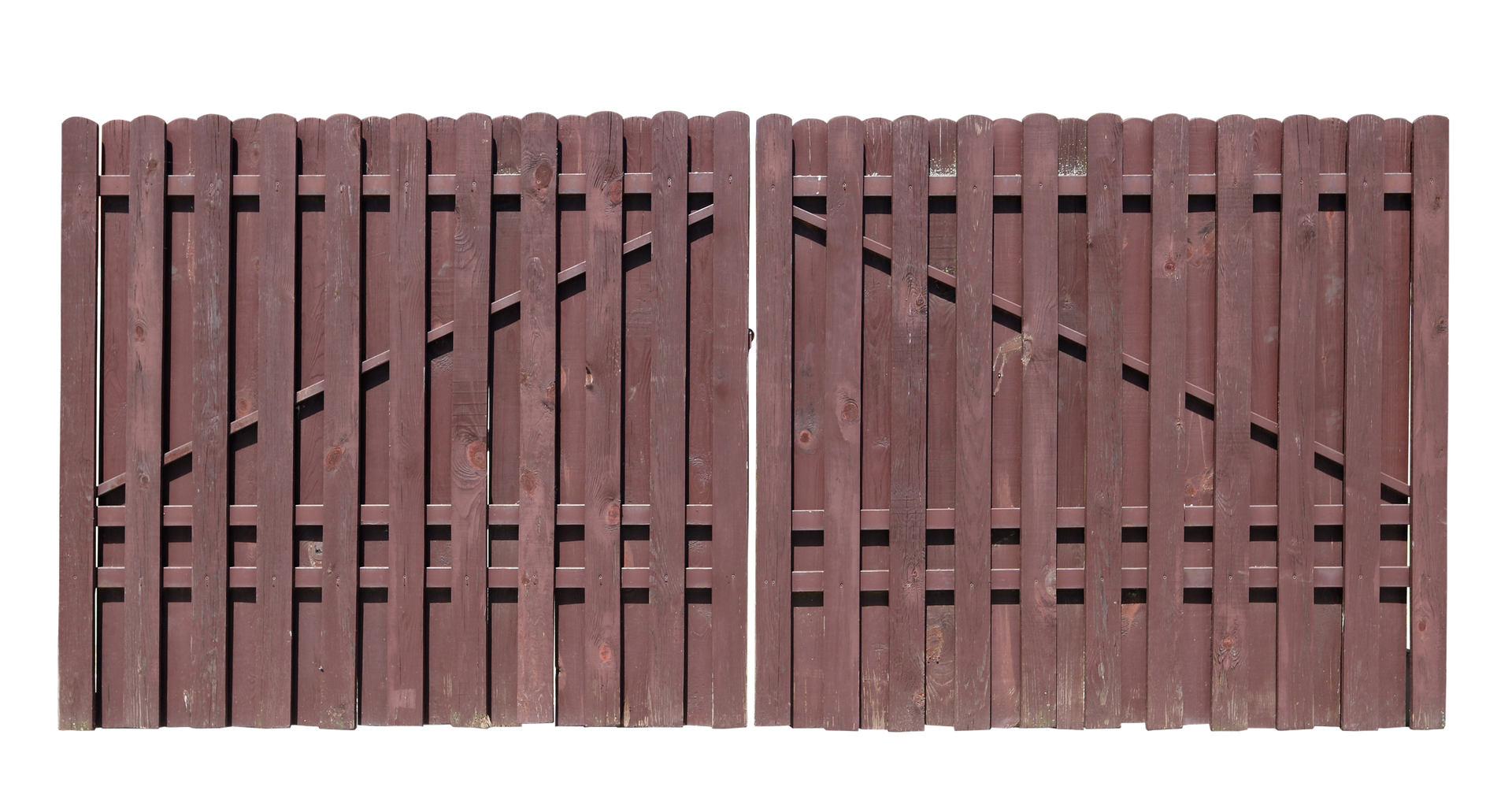 A close up of a wooden fence on a white background.
