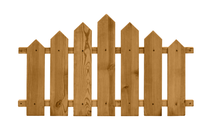 A wooden picket fence on a white background