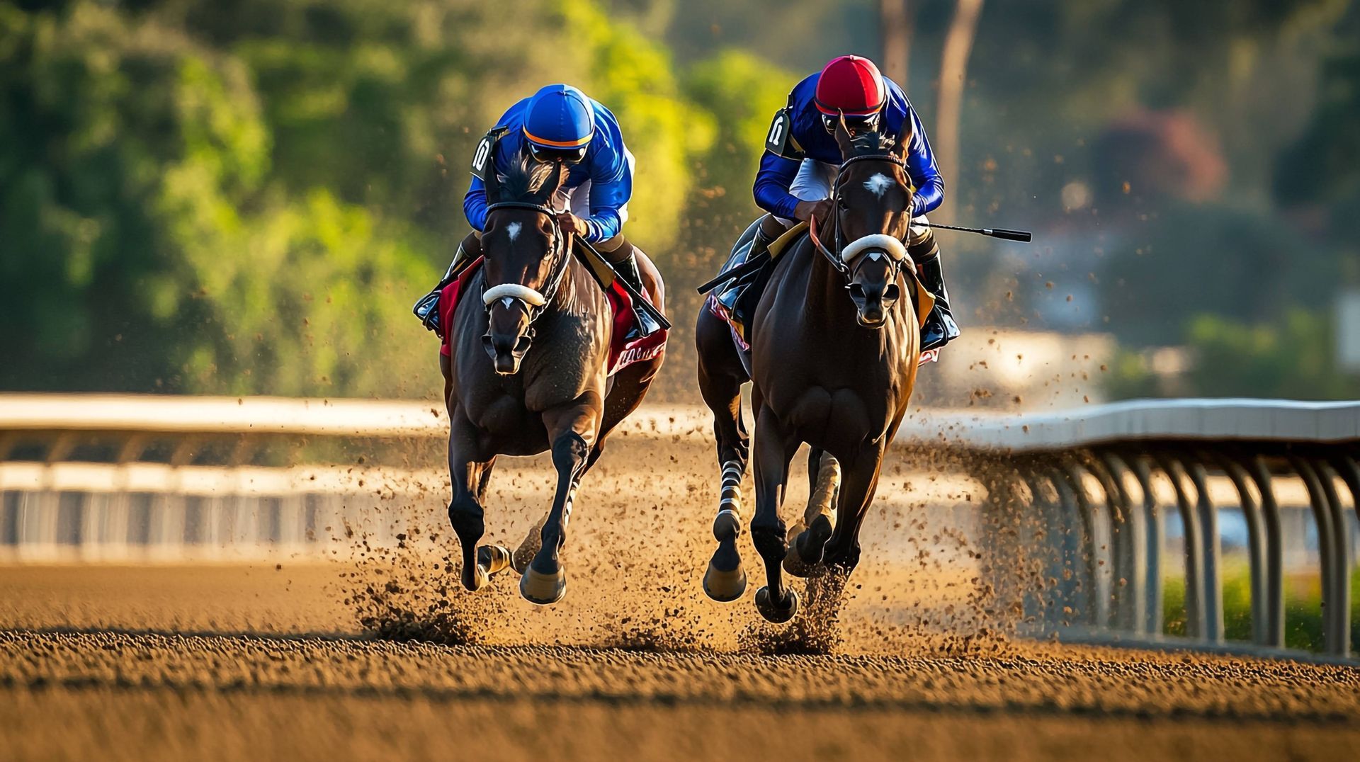 Jockeys Racing Two Horses in a Horse Racing Competition
