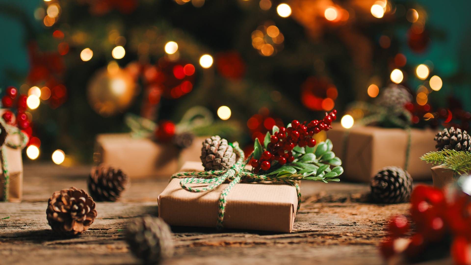 Christmas Gift Box On a Wood Table Under A Tree near Frankfort, Kentucky