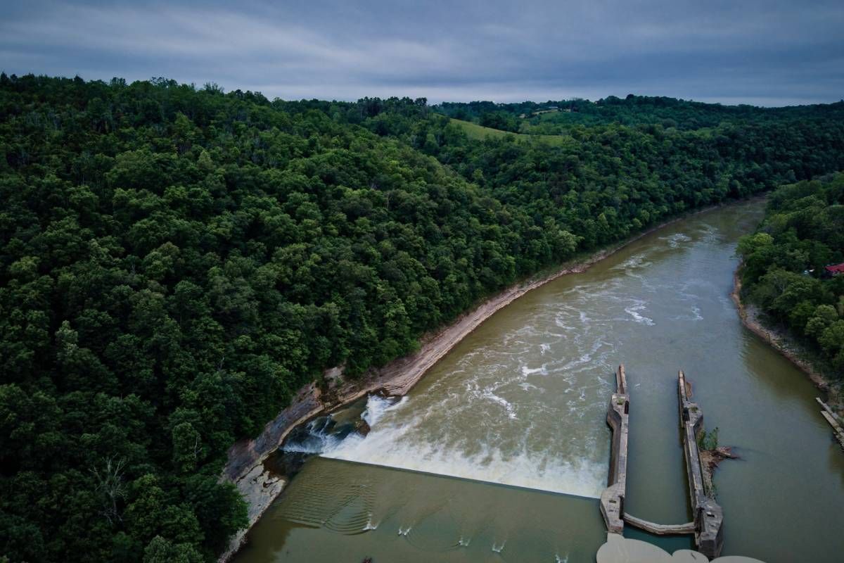 Birdseye View of the Kentucky River Lock and Dam Number 9 at Kentucky River Tours near Frankfort, KY