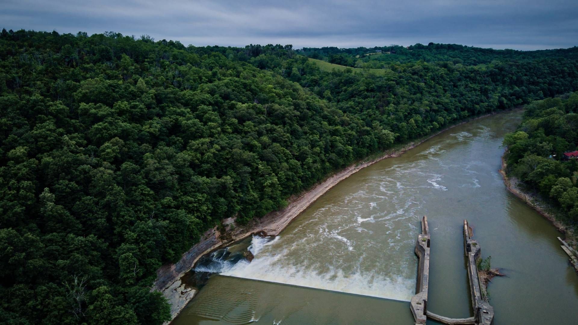 Birdseye View of the Kentucky River Lock and Dam Number 9 at Kentucky River Tours near Frankfort, KY