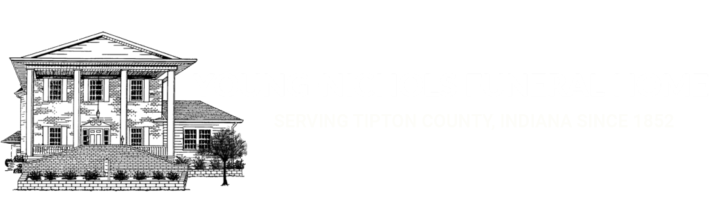 Young-Nichols Funeral Home Serving Tipton County since 1852 logo with house drawing on the left