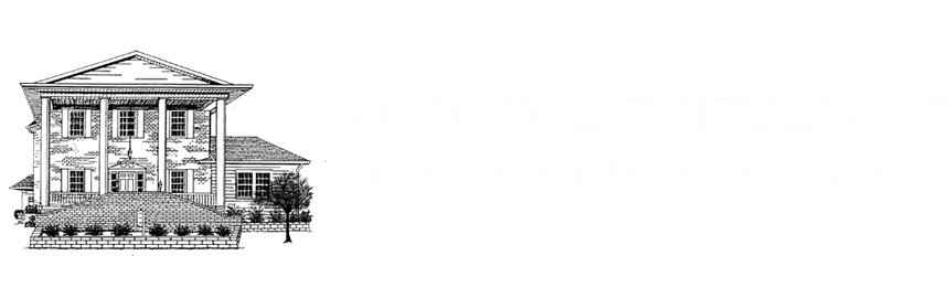 Young-Nichols Funeral Home Serving Tipton Indiana since 1852 logo with house drawing on the left
