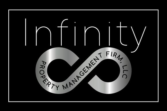 Infinity Property Management Firm, LLC logo on black background with white text and infinity symbol