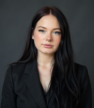 A woman with long dark hair is smiling and wearing a black jacket.
