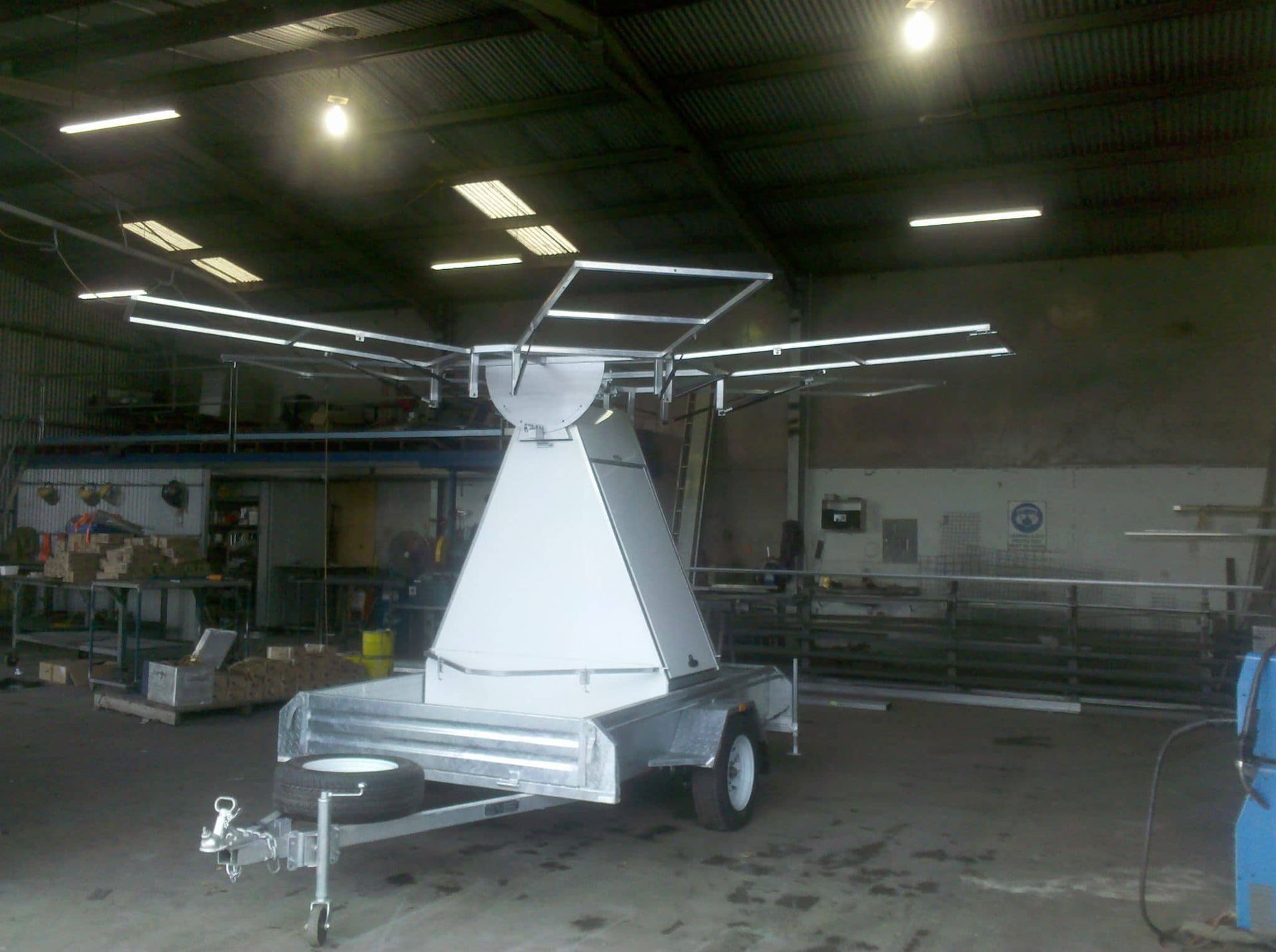 A White Trailer is Sitting Inside of a Building — North Coast Steel Fabrication in South Lismore, NSW