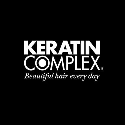 Keratin Complex logo in white on black background: 