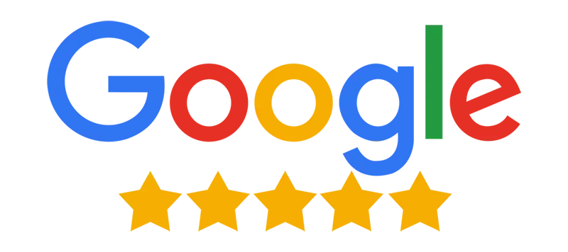 Google logo with five gold stars.
