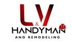Logo for LV Handyman and Remodeling. Red "LV" letters, black "HANDYMAN & REMODELING", and hardhat icon.