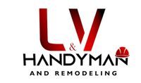 Logo for LV Handyman and Remodeling. Red "LV" letters, black "HANDYMAN & REMODELING", and hardhat icon.