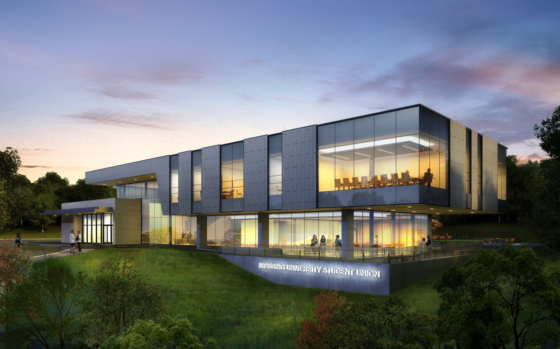 An artist 's impression of a large building with lots of windows