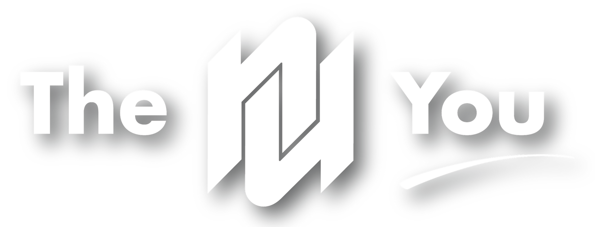 The logo for the NU you is white with a shadow on a white background.