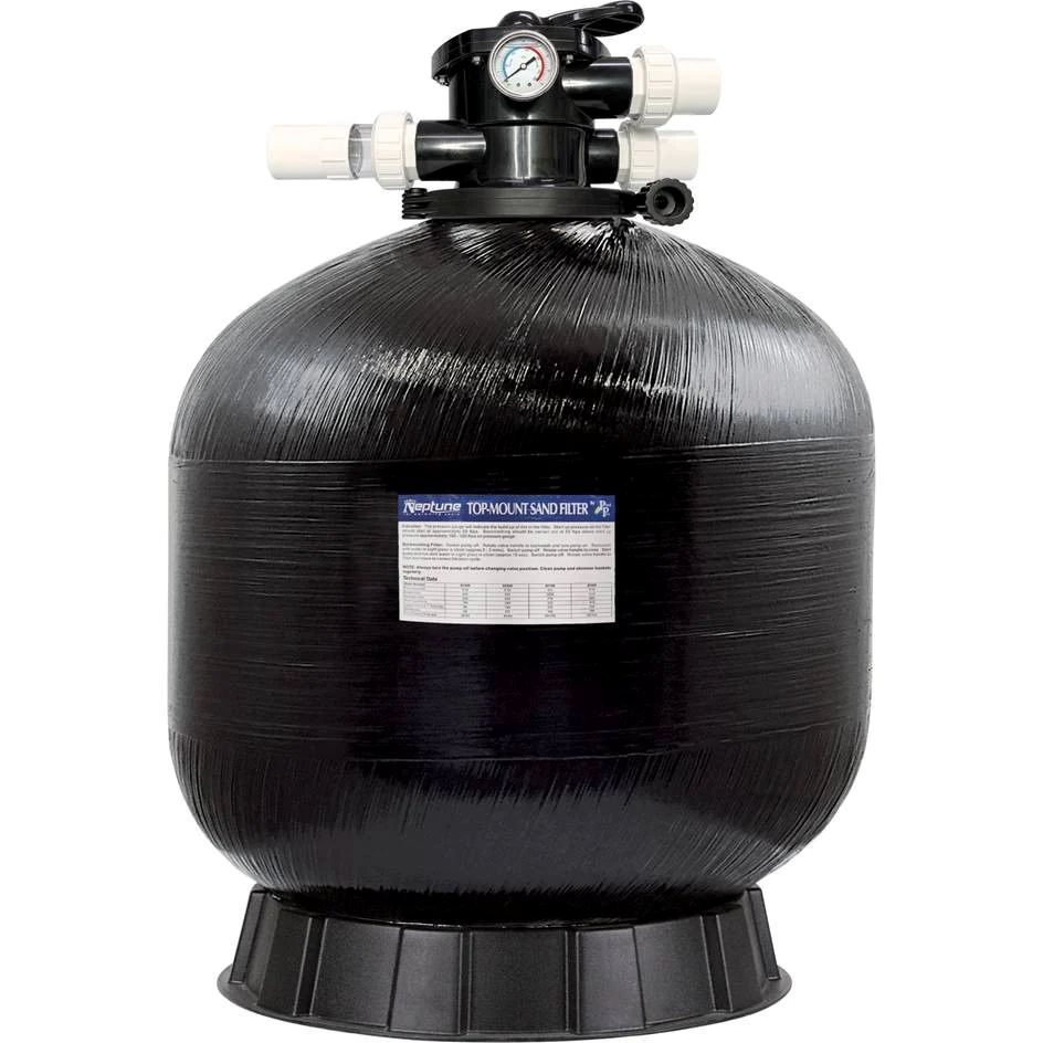 A Black Swimming Pool Filter With A Gauge On Top Of It — Poolside Noosa in Noosaville, QLD