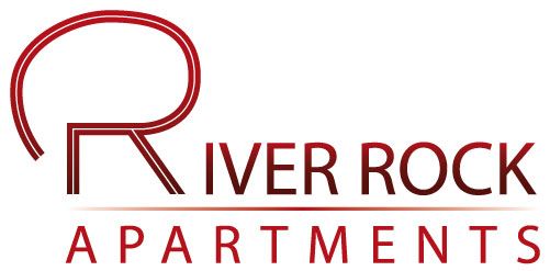 River Rock Apartments logo in red and black with stylized “R” and text on white background