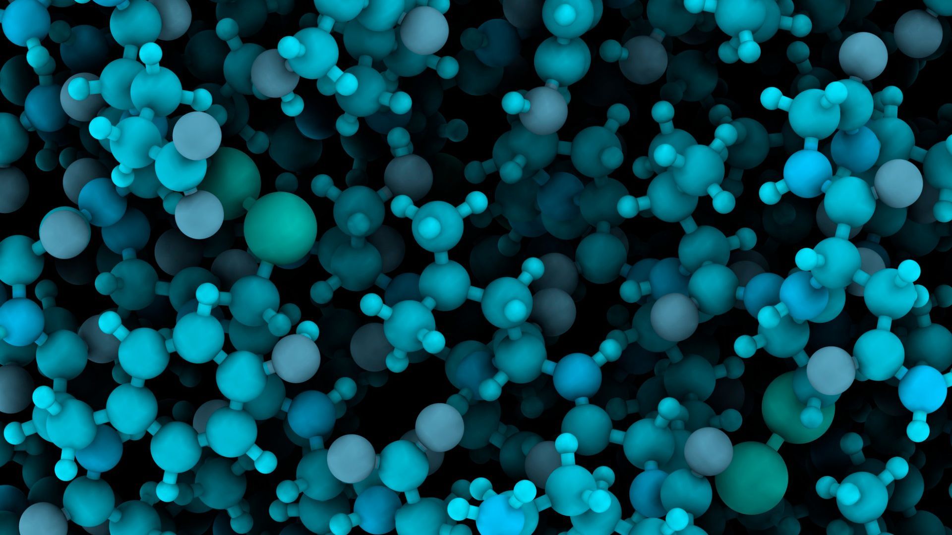 A bunch of blue molecules are floating in the air on a black background.