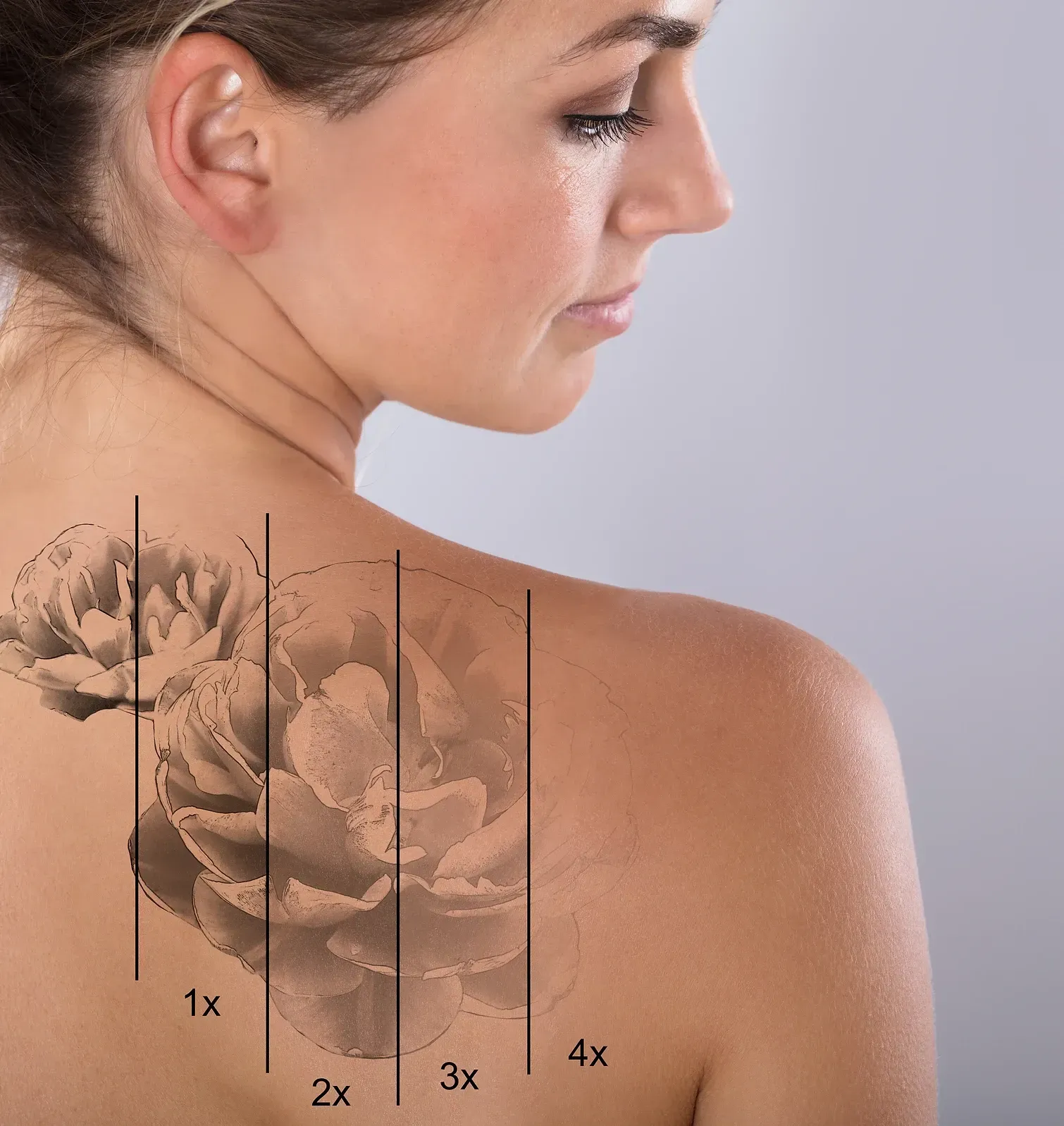 A woman has a tattoo of a flower on her back
