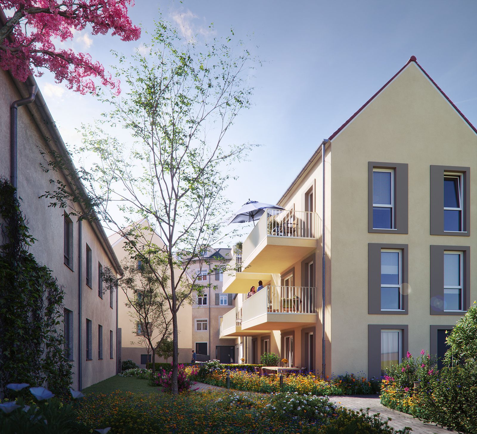 Architekturvisualisierung eines Mehrfamilienhauses in Baulücke