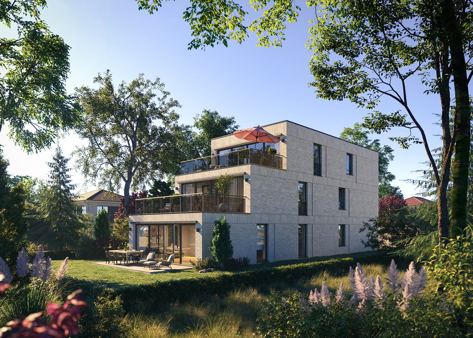 Visualisierung eines 3-stöckigen Mehrfamilienhaus am Bremerhaven von build visualisiert.