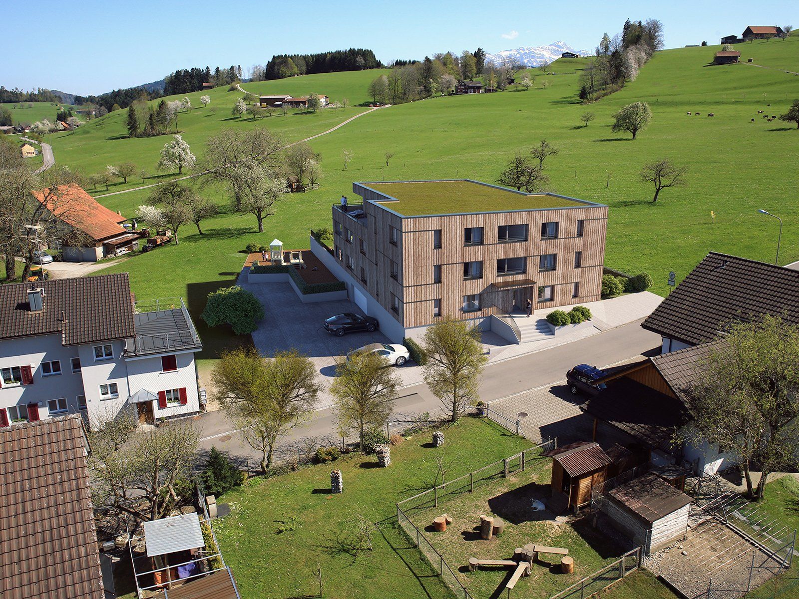 Neubau eines Mehrfamilienhauses in der Swchweiz - Immobilien Visualisierung nachher