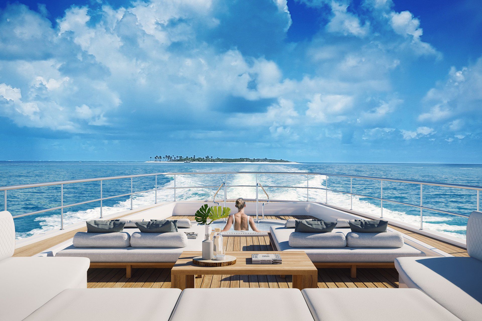 3D Visualisierung von build der Luxusyacht Ferretti 960.