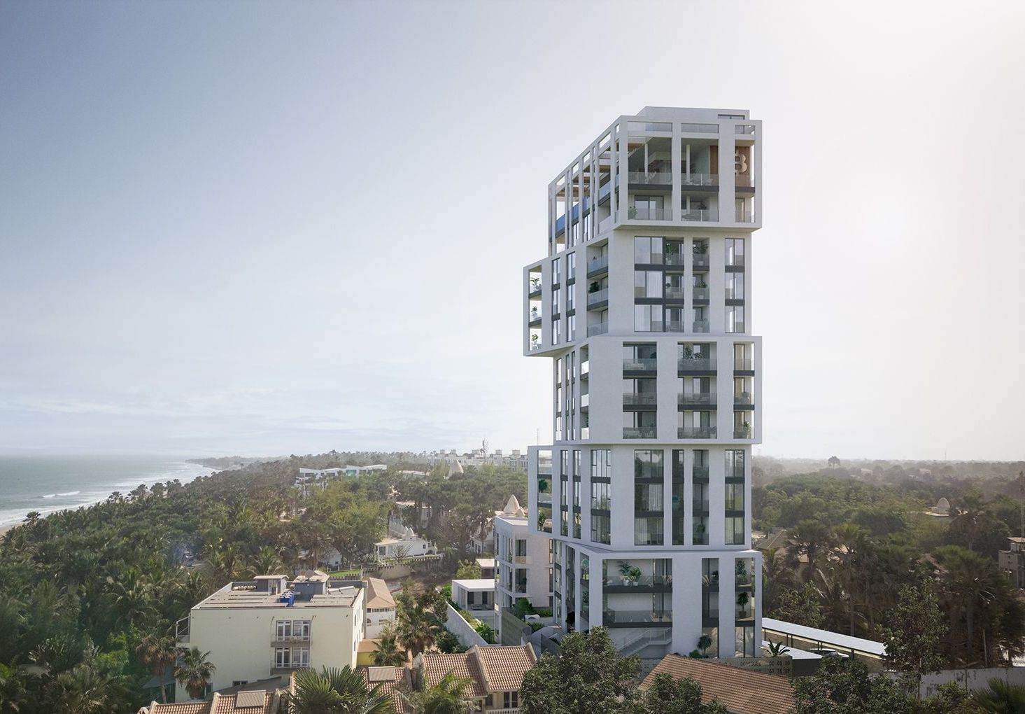 3D-Architektur-Visualisierung  eines Hochhaus in Gambia.