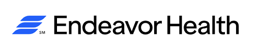 Endeavor Health logo with blue stripes and black text.