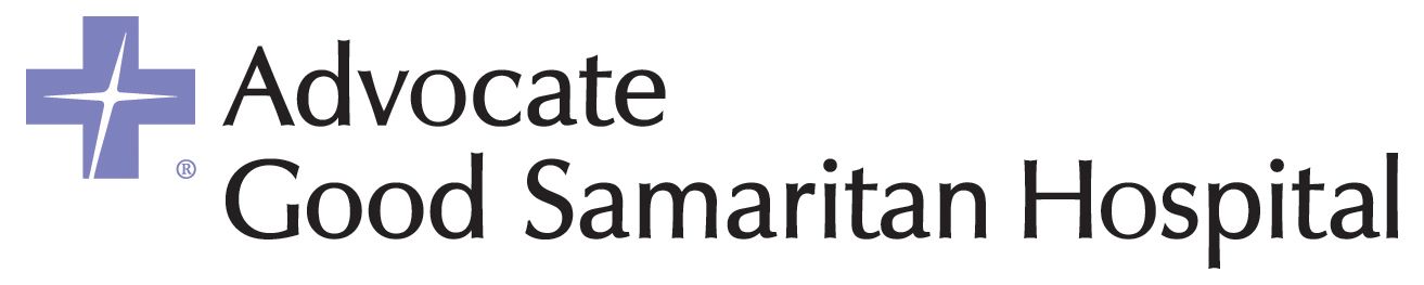Advocate Good Samaritan Hospital logo. A blue cross with text to the right.