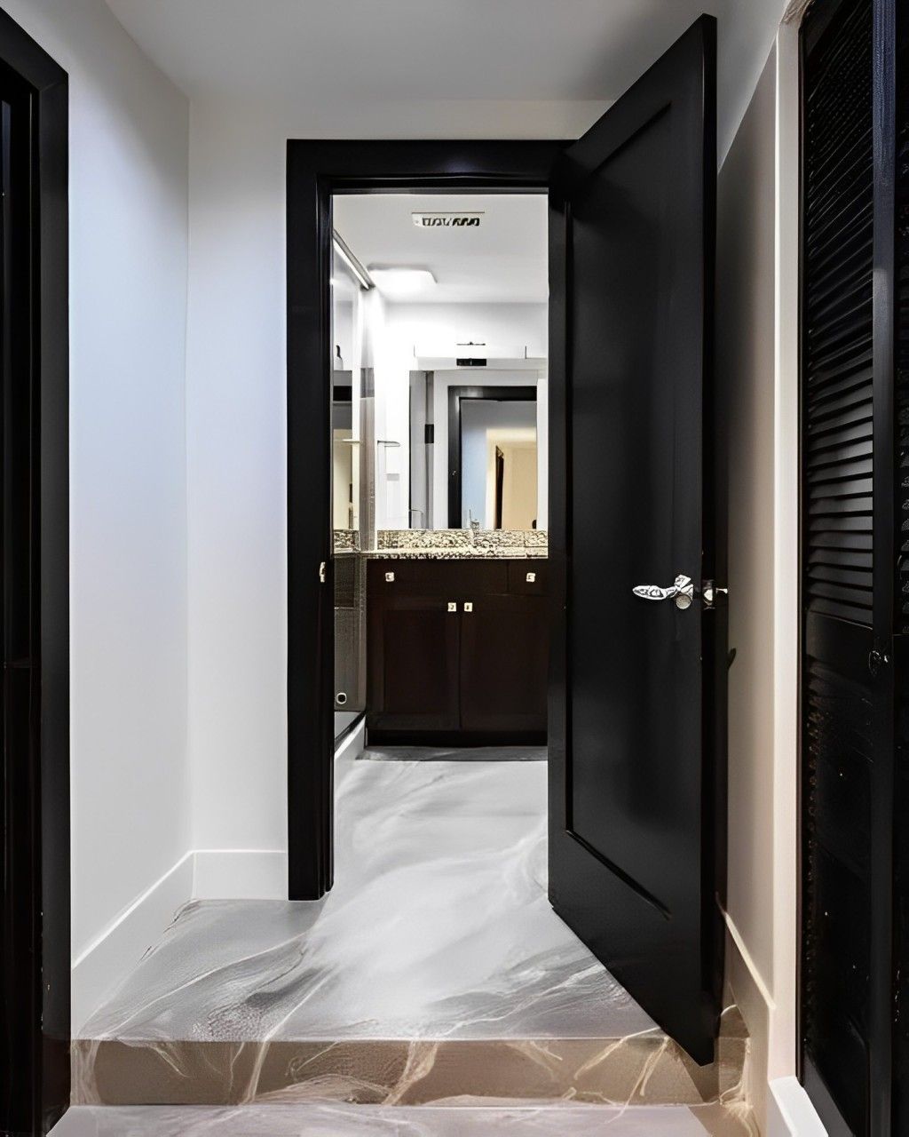 A close up of a marble floor in a room.