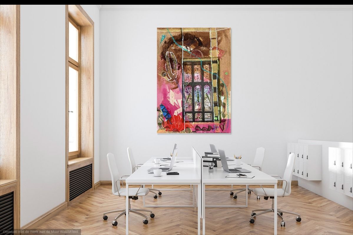 Abstract aquarelschilderij van bloemen in bruin, oranje en groen.