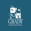the logo for grady veterinary hospital shows a cat and a dog .
