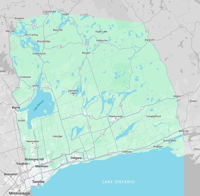 Map of service areas for lake and pond weed removal