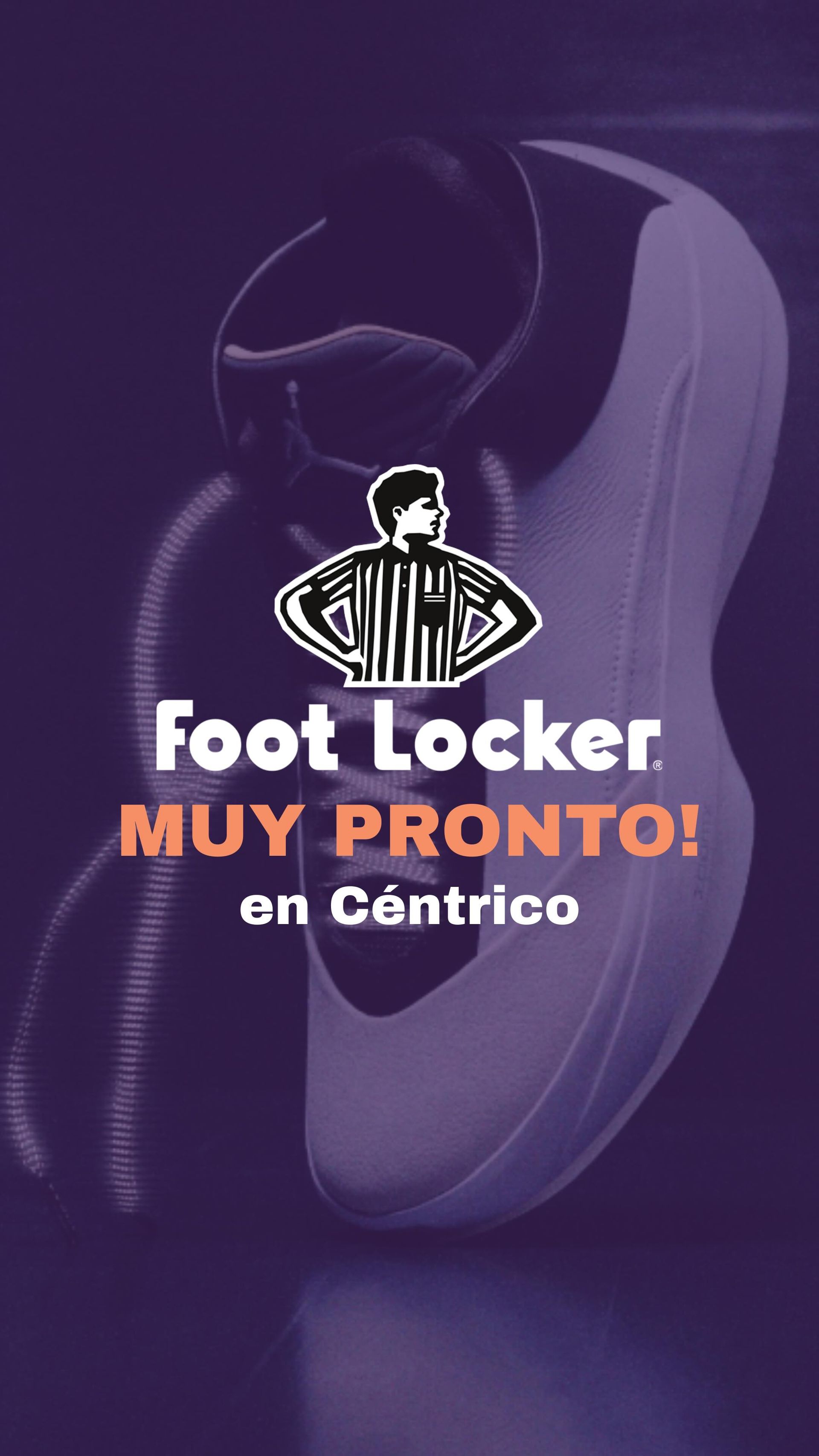 Foot Locker advertisement: Sneaker with logo and text 