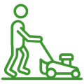 A man is using a lawn mower to cut the grass.