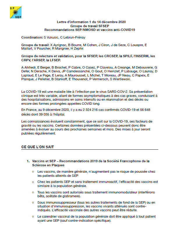 Les Nouvelles Recommandations Sep Nmosd Et Vaccins Anti Covid19
