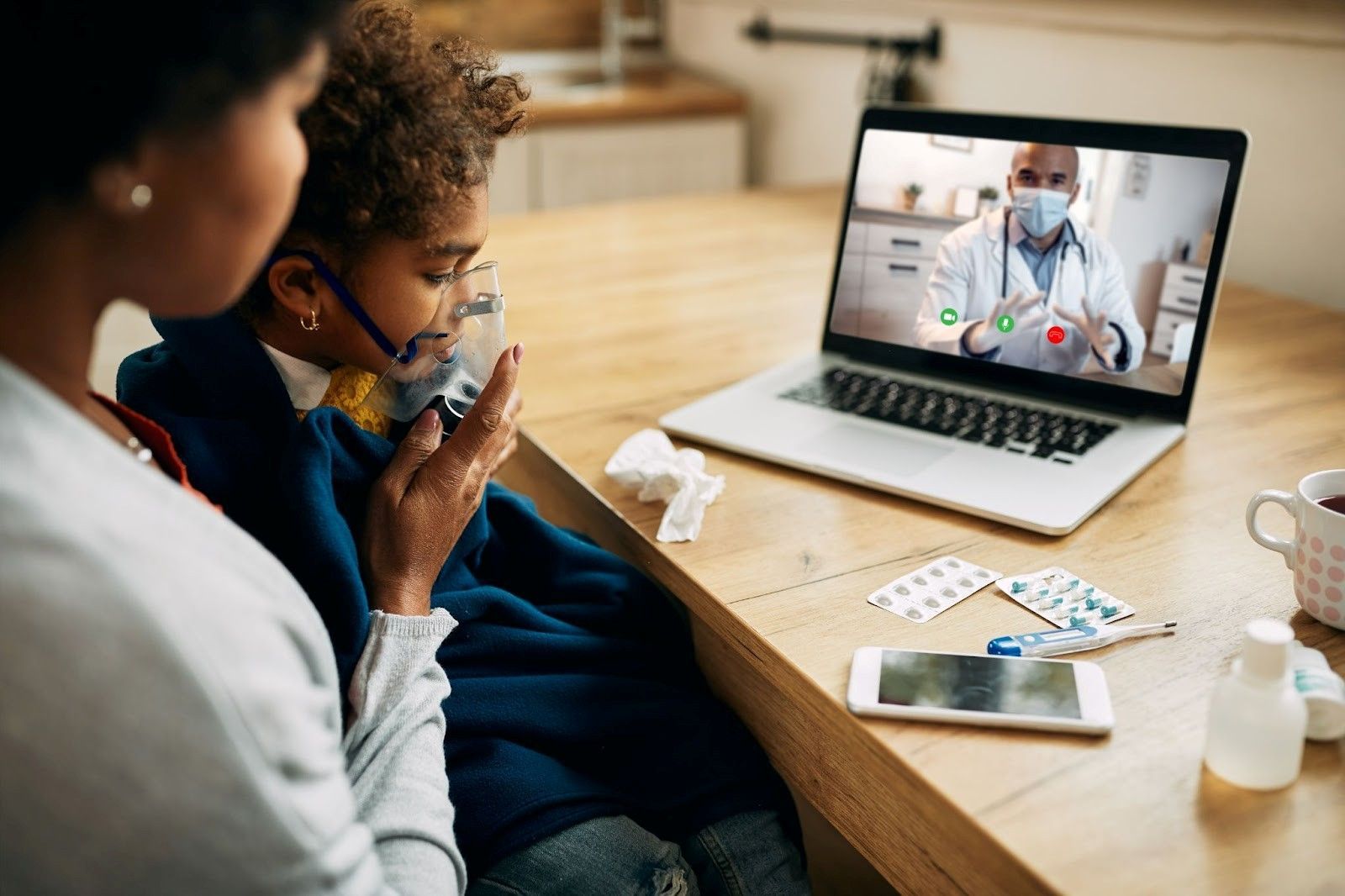 Child receiving telehealth care at home via video consultation, reflecting growth in telehealth jobs Australia