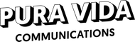 "Pura Vida Communications" logo in white, with a black shadow. The words are in a sans-serif font.