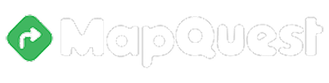 MapQuest logo: green diamond with a white arrow, and 