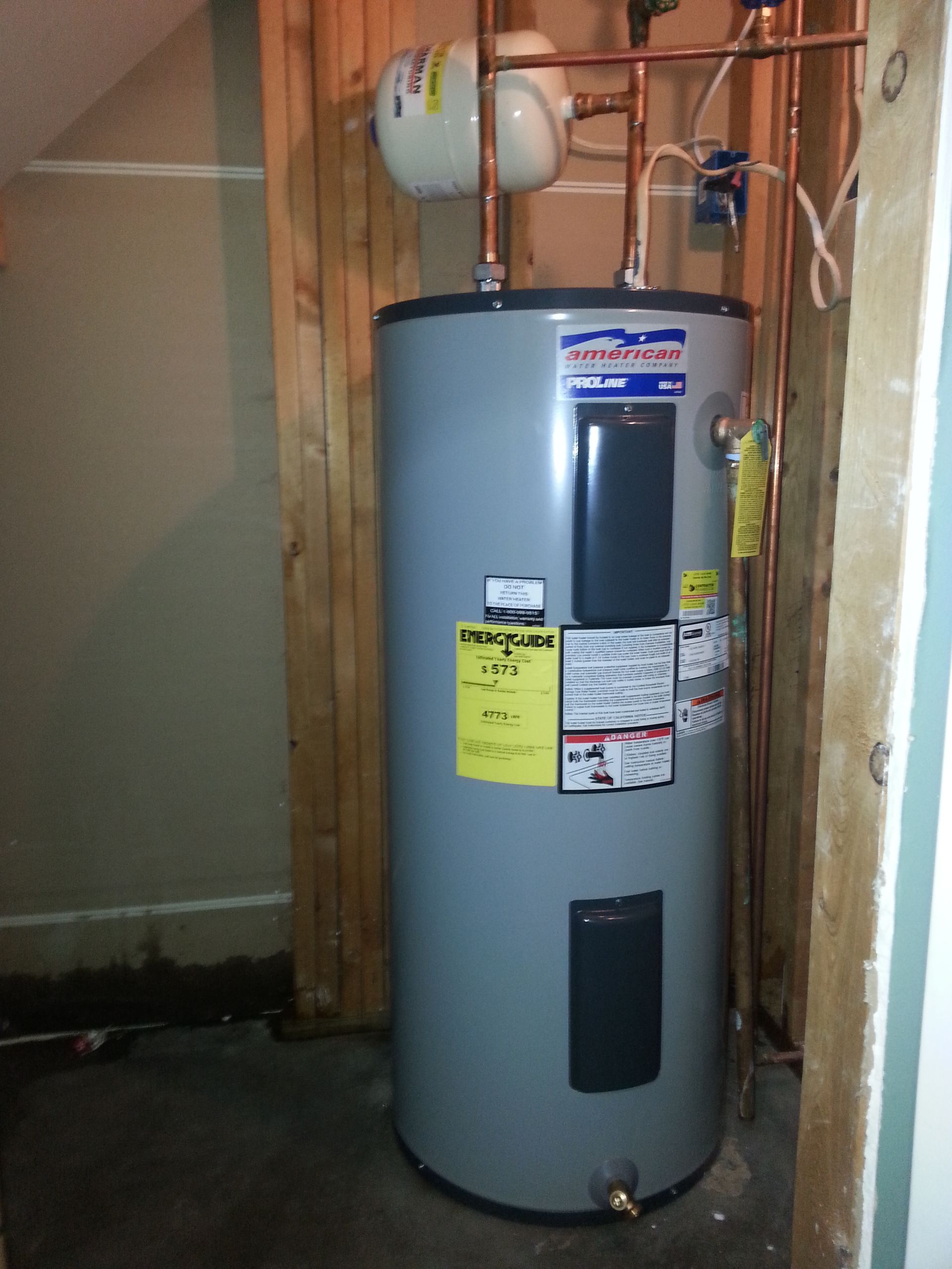 An electric water heater.