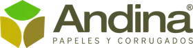 Logotipo para Andina, Papeles y Corrugados, que presenta formas geométricas verdes y amarillas junto a texto verde oscuro.