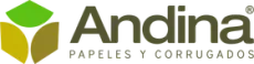 Logotipo para Andina, Papeles y Corrugados, que presenta formas geométricas verdes y amarillas junto a texto verde oscuro.