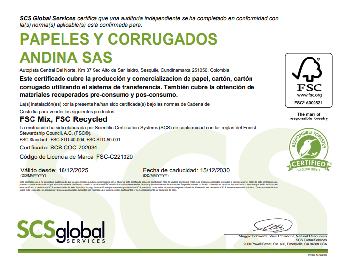 Certificación FSC® Cadena de Custodia (CoC).