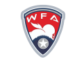 Logo for the Women's Flat Track Derby Association. Shield-shaped with red, white, blue, and a star.