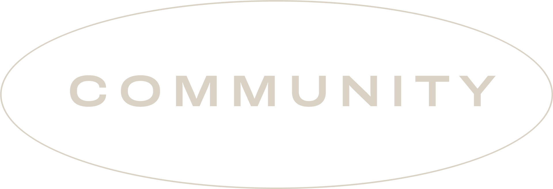 a white oval with the word community written inside of it .
