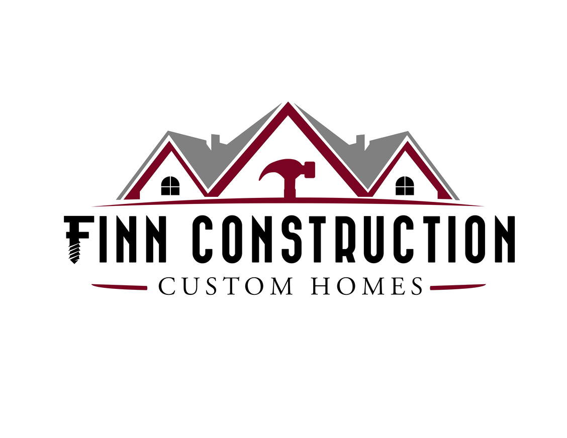 Logo for Finn Construction. Features a house outline with a hammer, and text below that says