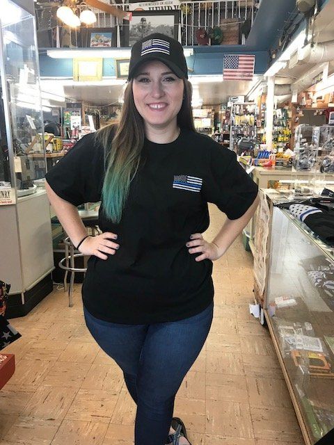 'remember' thin blue line shirt with thin blue line hat